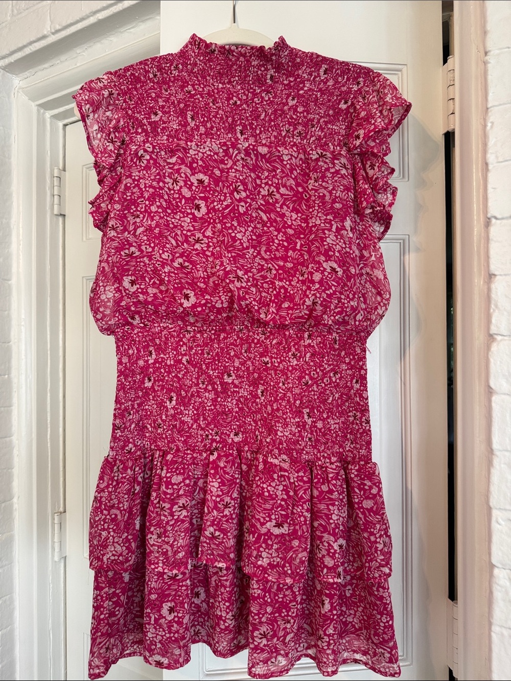 Aqua Pink Floral Smocked Waist Dress